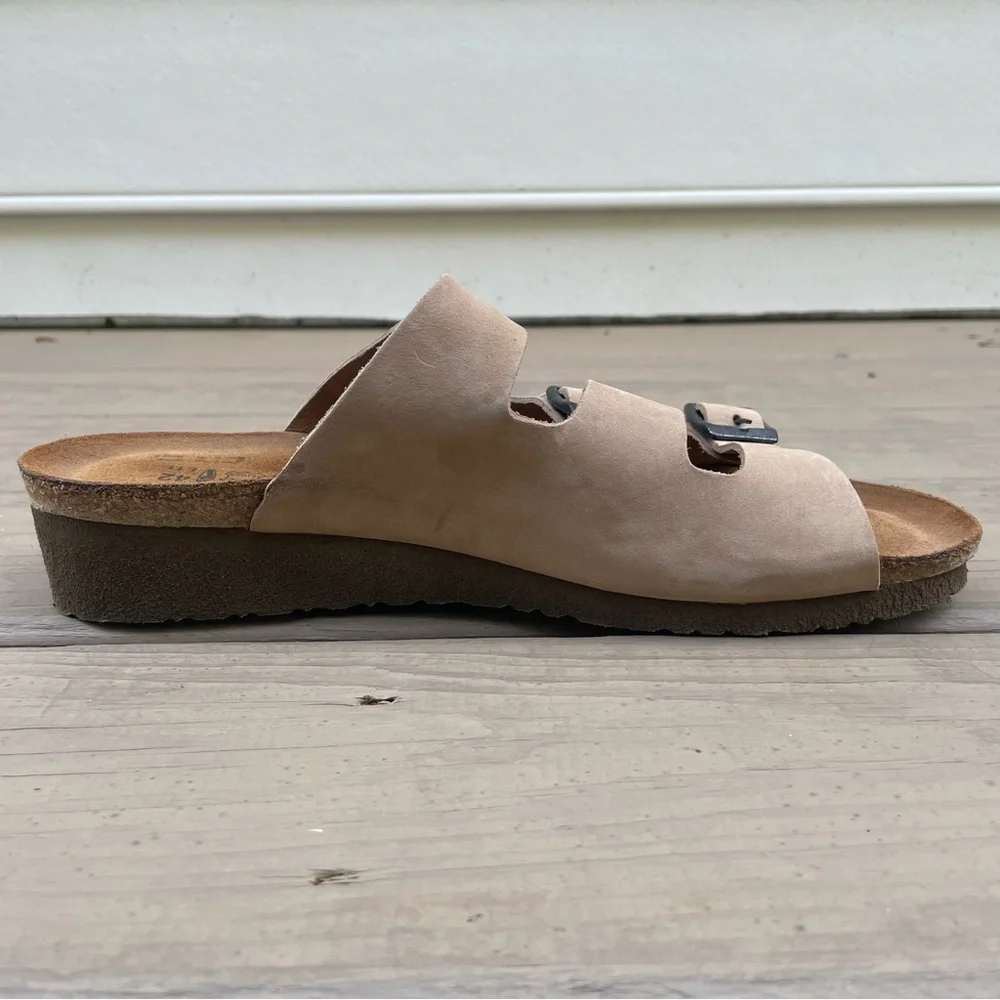 Naot Footwear Austin Sand Stone Suede Triple Strap Slide Sandals size 42 - Picture 9 of 14